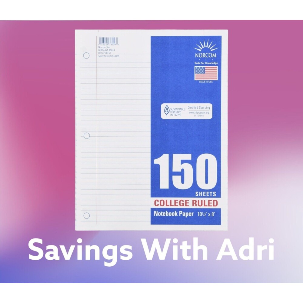 2x Norcom Tools for Knowledge 150 Sheets College Ruled Notebook Filler Paper